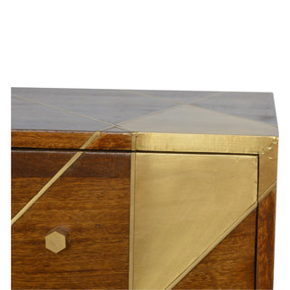 Gold Geometric Chestnut Bedside Cabinet, Bedroom Furniture image 4