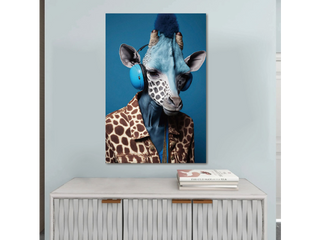 Blue Giraffe Wall Art - Tempered Glass image 0
