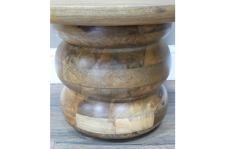 Side Table - Rustic Carved Mango Wood Circular Design