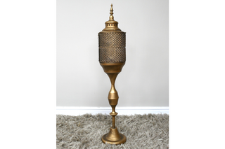 Freestanding Moroccan Style Bronzed Gold Lantern Candle Holder