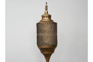 Freestanding Moroccan Style Bronzed Gold Lantern Candle Holder