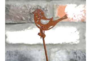 Rusty Finish Metal Bird Stakes - Outdoor Garden Decor, Set of 5