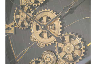 Large Black Gold Industrial Retro Metal Wall Clock with Moving Cogs Gears