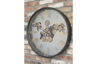 Wall Clock With Moving Cogs With Map Cut Out Design