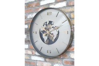 Wall Clock With Moving Cogs & World Map Design