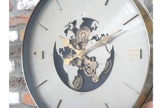 Wall Clock With Moving Cogs & World Map Design