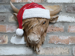 Christmas Hat Cow, Wall Decoration, Festive Decor