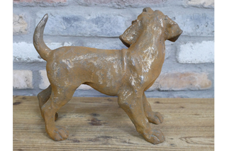 Small Cast Iron Dog, Tail Up, Indoor or Outdoor Decor