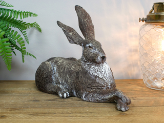 Grey Laying Rabbit Ornament - Woodland Home Decor