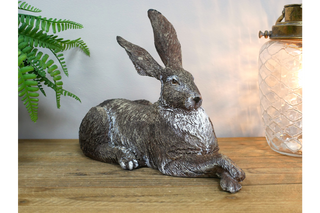 Grey Laying Rabbit Ornament - Woodland Home Decor