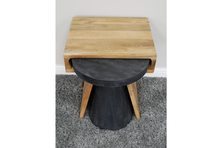 Set of 2 Side Tables - Space Saving Black & Wood