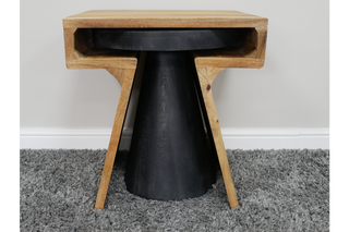 Set of 2 Side Tables - Space Saving Black & Wood
