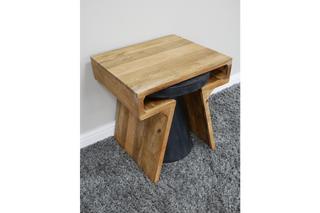Set of 2 Side Tables - Space Saving Black & Wood