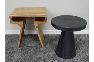 Set of 2 Side Tables - Space Saving Black & Wood