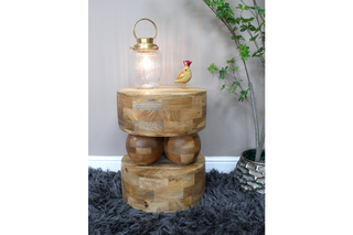 Side or End Table / Stool - Mango Wood Twin Sphere Design