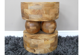 Side or End Table / Stool - Mango Wood Twin Sphere Design