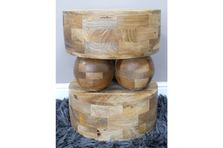Side or End Table / Stool - Mango Wood Twin Sphere Design