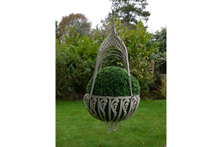 Large Hanging Basket, French Cream Ornate, Wrought Iron