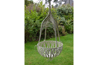 Large Hanging Basket, French Cream Ornate, Wrought Iron