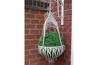 Large Hanging Basket, French Cream Ornate, Wrought Iron