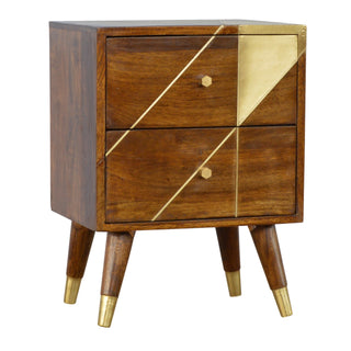 Gold Geometric Chestnut Bedside Cabinet, Bedroom Furniture image 1