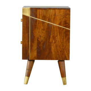 Gold Geometric Chestnut Bedside Cabinet, Bedroom Furniture image 6