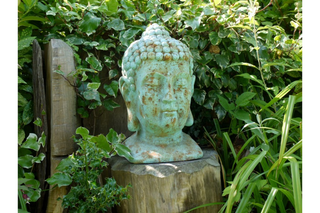Buddha Head, Antique Blue Finish, Garden Decor Sculpture