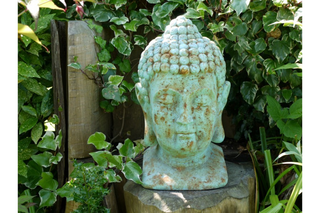 Buddha Head, Antique Blue Finish, Garden Decor Sculpture