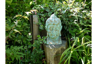 Buddha Head, Antique Blue Finish, Garden Decor Sculpture