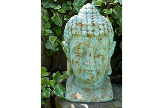 Buddha Head, Antique Blue Finish, Garden Decor Sculpture