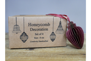 Set Of 4 Christmas Decorations (8cm) - Red Festive Ornaments image 1