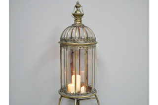 Antique Style Rustic Gold Candle Lantern on a Stand, Extra Large
