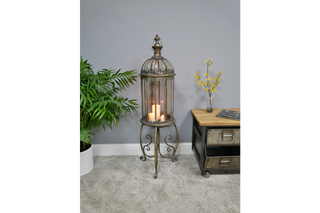 Antique Style Rustic Gold Candle Lantern on a Stand, Extra Large