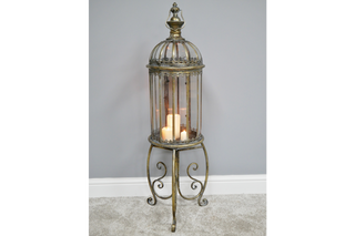 Antique Style Rustic Gold Candle Lantern on a Stand, Extra Large