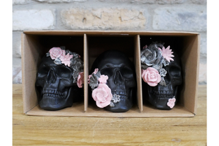 Set Of 3 Skulls with flowers - Halloween Ornament image 2