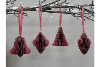 Set Of 4 Christmas Decorations (8cm) - Red Festive Ornaments image 0