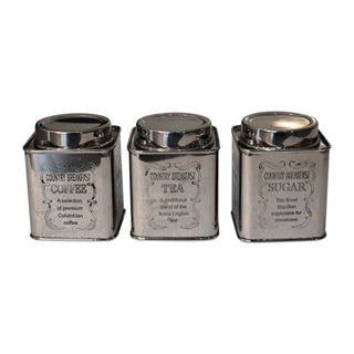 Chrome Kitchen Set of 3 Tins, Tea, Coffee, Sugar Storage image 0