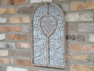 Heart Design French Filigree Metal Wall Taupe Mirror - Indoor or Outdoor