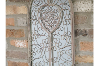 Heart Design French Filigree Metal Wall Taupe Mirror - Indoor or Outdoor