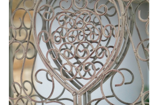 Heart Design French Filigree Metal Wall Taupe Mirror - Indoor or Outdoor