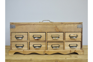 Glass Top Display Unit. Apothecary Style Drawers, Rustic Storage.