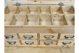 Glass Top Display Unit. Apothecary Style Drawers, Rustic Storage.