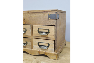 Glass Top Display Unit. Apothecary Style Drawers, Rustic Storage.