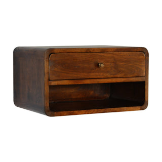 Chestnut Curve Floating Bedside Cabinet Drawer, Bedroom Furniture image 1