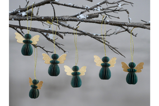 Set Of 6 Christmas Angels - Green Festive Ornaments image 0