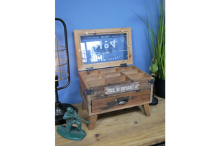 Small Storage Box, Fir Wood, Multiple Compartments, Rustic Chic