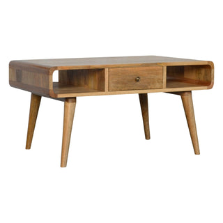 Curved Oak-ish Coffee Table, Living Room Furniture image 1