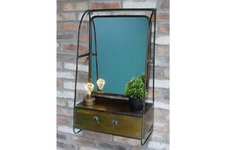 Bronze Effect Wall Mirror with Drawer, Vintage Style Decor
