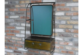 Bronze Effect Wall Mirror with Drawer, Vintage Style Decor