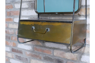 Bronze Effect Wall Mirror with Drawer, Vintage Style Decor